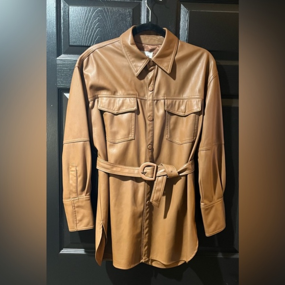 Zara Faux Leather Belted Shirt Jacket